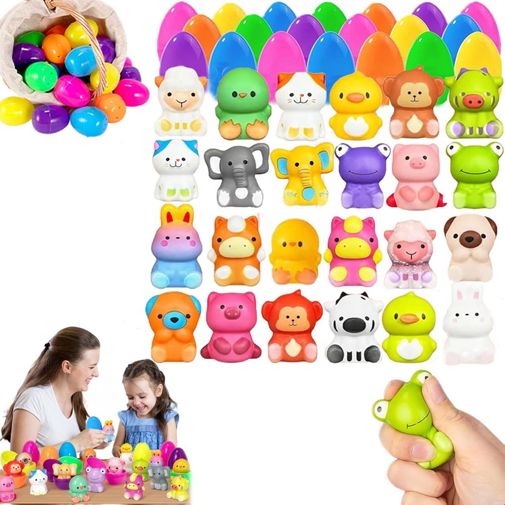 12/24PCS Easter Eggs Prefilled Slow Rising Squishy Toys Easter Squeeze Ball Stretch Animal Toy Squeezing Stretch Toys