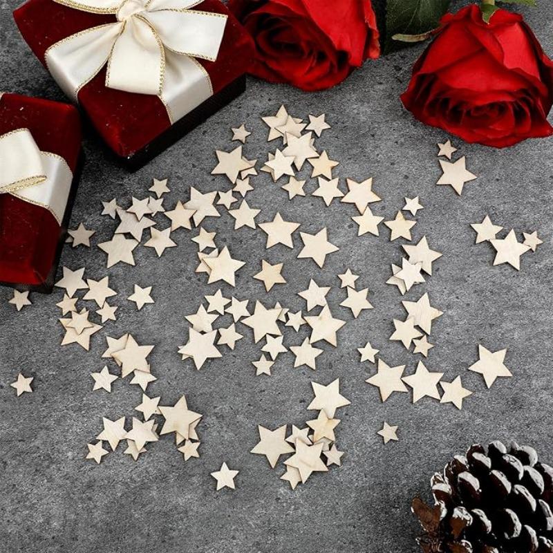 100Pcs Unfinished Wooden Stars Ornaments Cutout Blank Wood Pieces Star Cutouts Ornaments for Christmas Wedding Party DIY Crafts