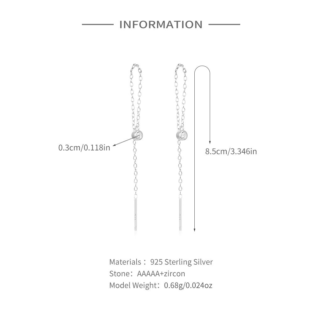 NEW Fashion Jewelry 925 Sterling Silver Long Tassel Chain Round Small Zircon Gold Plated Stud Earring Jewelry for Women