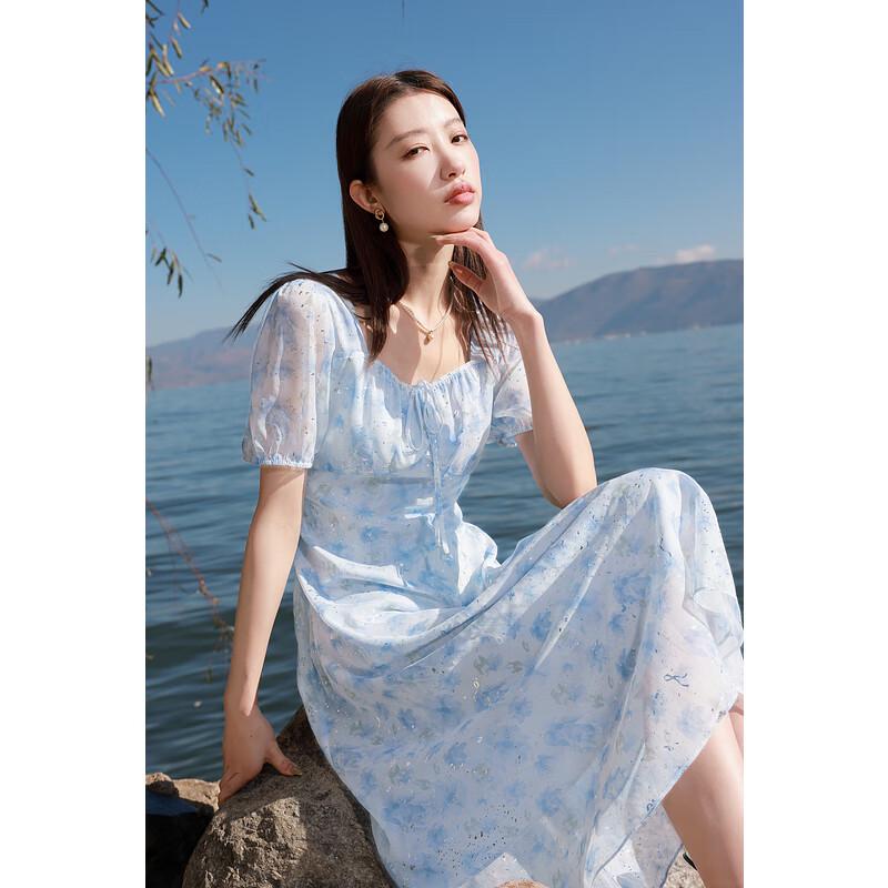 

Sancai Plus Size French Square Neck Chiffon Printed Dress XL 170/96B