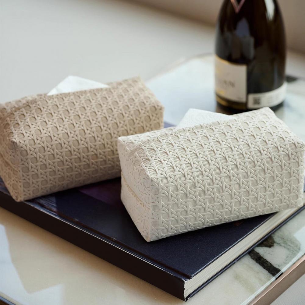 Faux Leather Tissue Box Holder Easy Maintenance Rattan Stain-resistant Tissue Case Bathroom Accessory