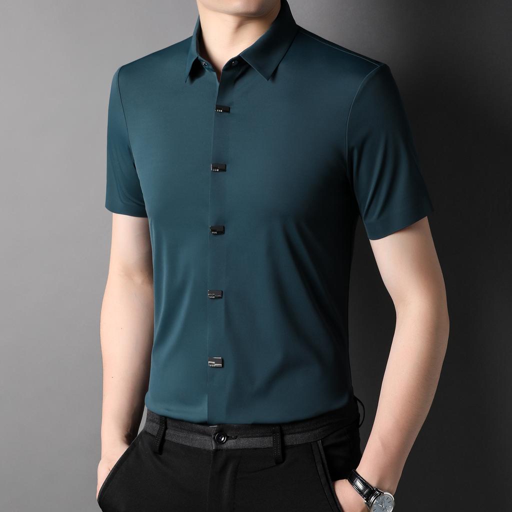 New Shirt Men's Casual Thin Lapel Fashion Solid Color Shirt Cardigan Business Men's Wear