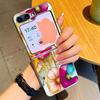 Oil Painting Flower Pattern Case For Samsung Galaxy Z FlIP 7 FE 6 5 Plating PC+PU Leather Hybrid Folding Cover For Samsung Z Flip7 Flip6 Flip5
