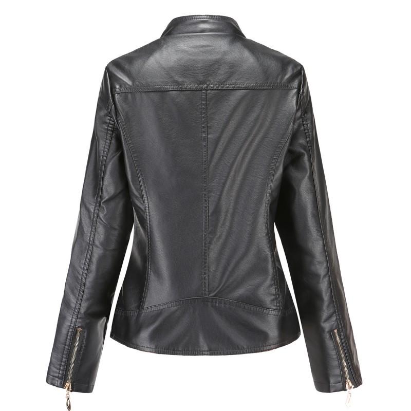 Womens PU Leather Jacket Slim Fit Stand Collar Plus Size Fashion Outerwear Daily Wear