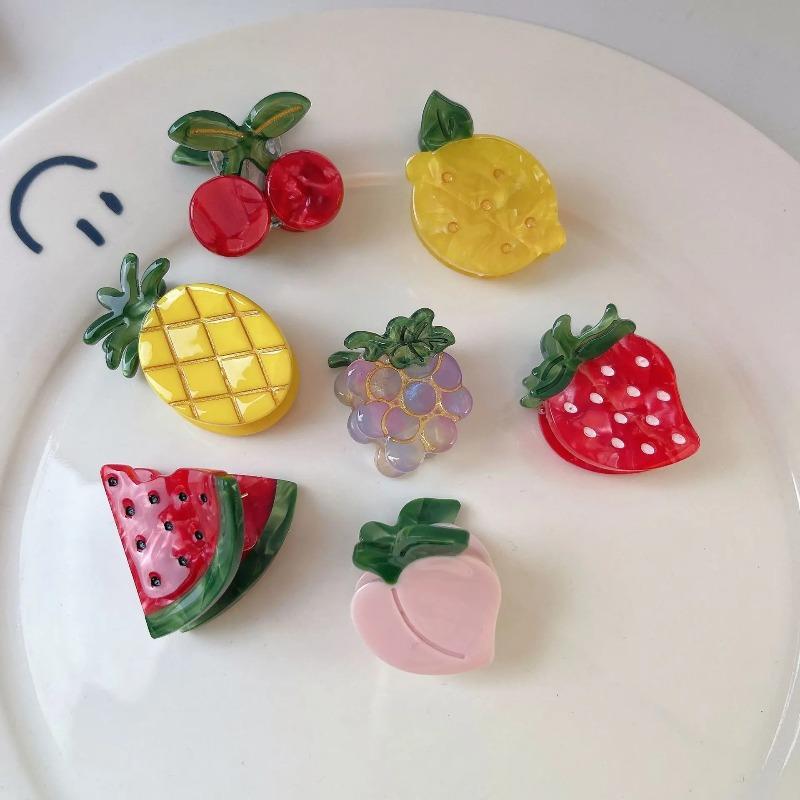 Cartoon Fruit Grabber Cute Strawberry Lemon Cherry  Acetate Hair Clip  Grape Bangs Crushed Hair Clip  Top Clip Hair Accessory