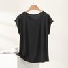 Camiseta Modal de Mujer Verano Fina Cuello Redondo Manga Corta Blusa Minimalista Holgada Tallas Grandes Transpirable Casual Diaria Camisetas
