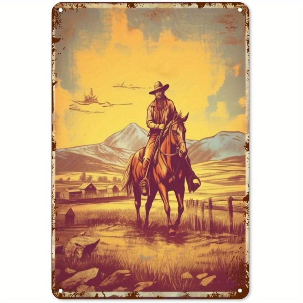 Vintage Western Cowboy Metal Tin Sign 20x30cm Wall Decor Art