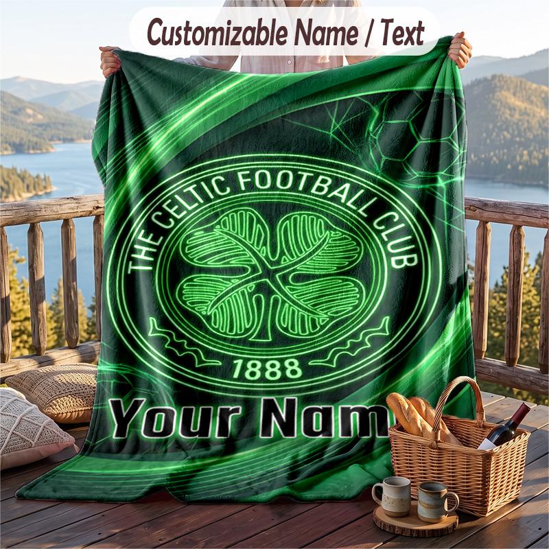 Flannel Blanket Celtic FC Print Custom Name Text Soft Throw for Sofa Bed