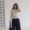 Oatmeal Polo Neck Hollow Ice Silk Knitted Short Sleeve T-Shirt Women's Summer Loose Design Niche Lapel Top
