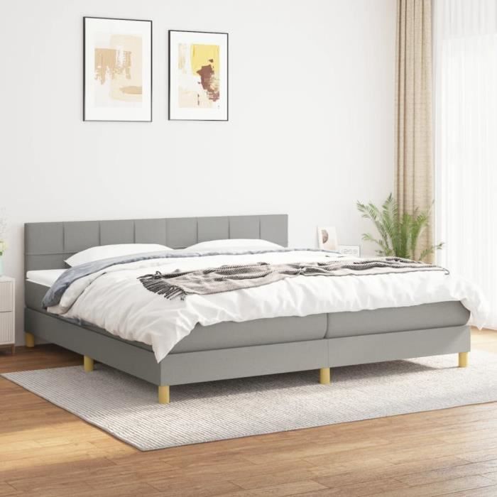 3140641 vidaXL Lit à sommier tapissier avec matelas Gris clair 200x200cm Tissu