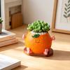 Cute Smiling Orange Succulents Planter, Realistic Orange Shaped Pot with Wooden Base, Kawaii Desktop Decor for Office Desk, Indoor Small Plant Pot