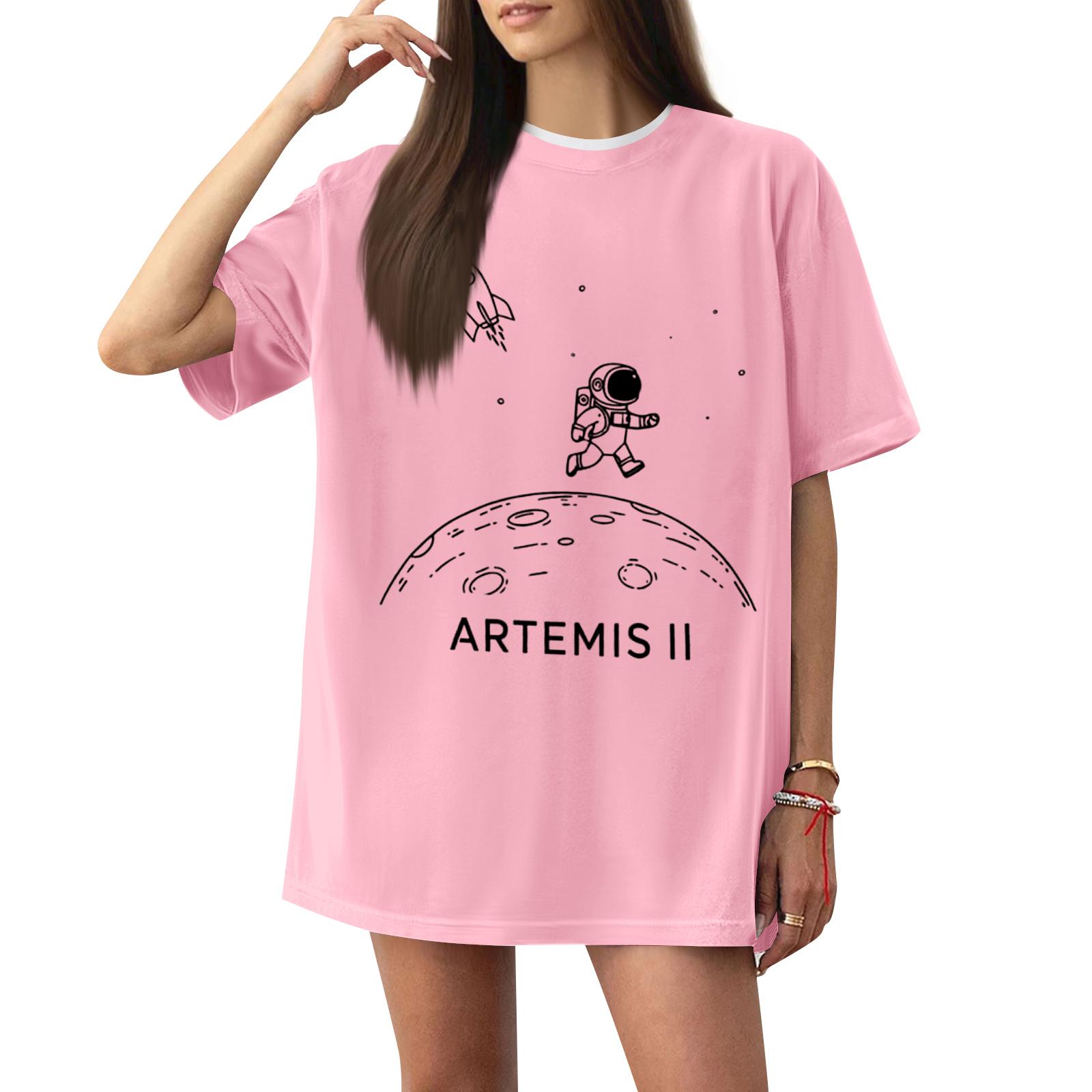 

Women s Casual Printed T-Shirt Round Neck Pullover Short Sleeve Top L рожевий