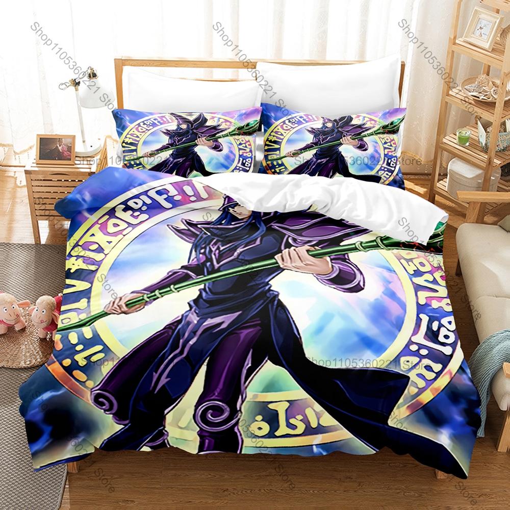 Yu Gi Oh Bedding Set 3Pcs 3D Printed Kpop Duvet Cover & Pillowcases Soft Microfiber Bed Set for Fans Bedroom Decor