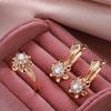 New  Rose Gold Crystal Flower Women Earrings Ring Sets Natural Zircon Earrings Trend Unusual Creative Wedding Jewelry