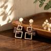 Hollow Square Enamel Stud Earrings Multi-layer Irregular Geometric Earrings Commuter Versatile Light Luxury Earrings