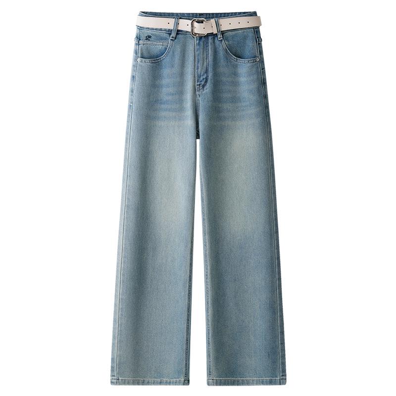

Women s High-Waisted Light Blue Wide-Leg Jeans - Loose, Floor-Length, Spring 2025 3XL