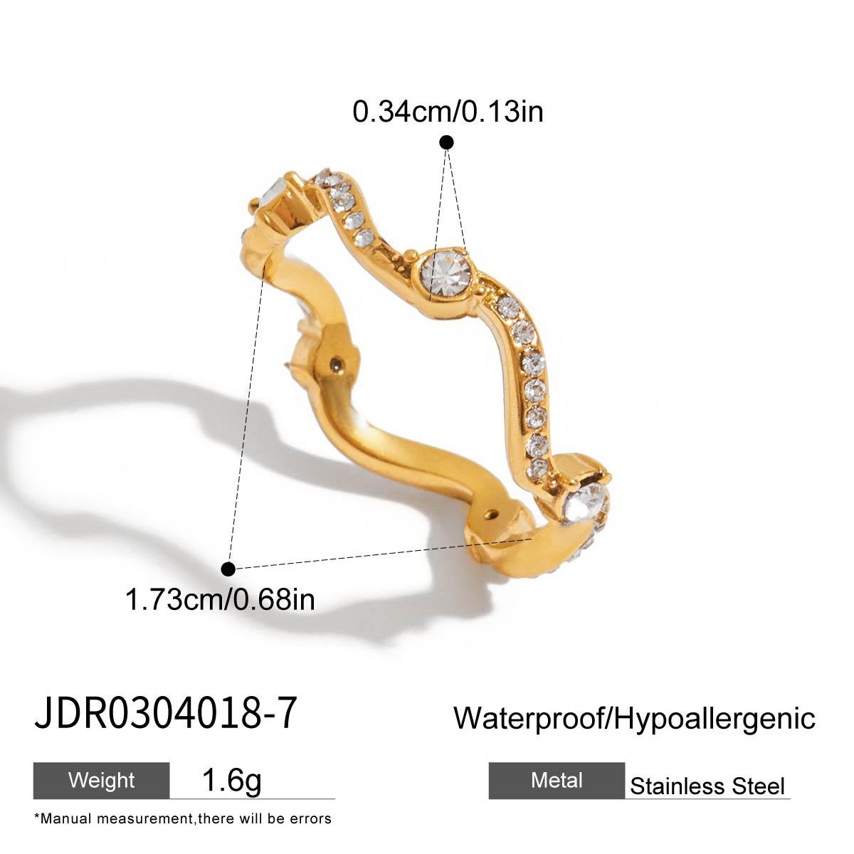 

Чувство дизайна Минималистичный стиль Кольцо-волна из 18-каратного золота с белыми бриллиантами не тускнеет универсальное украшение