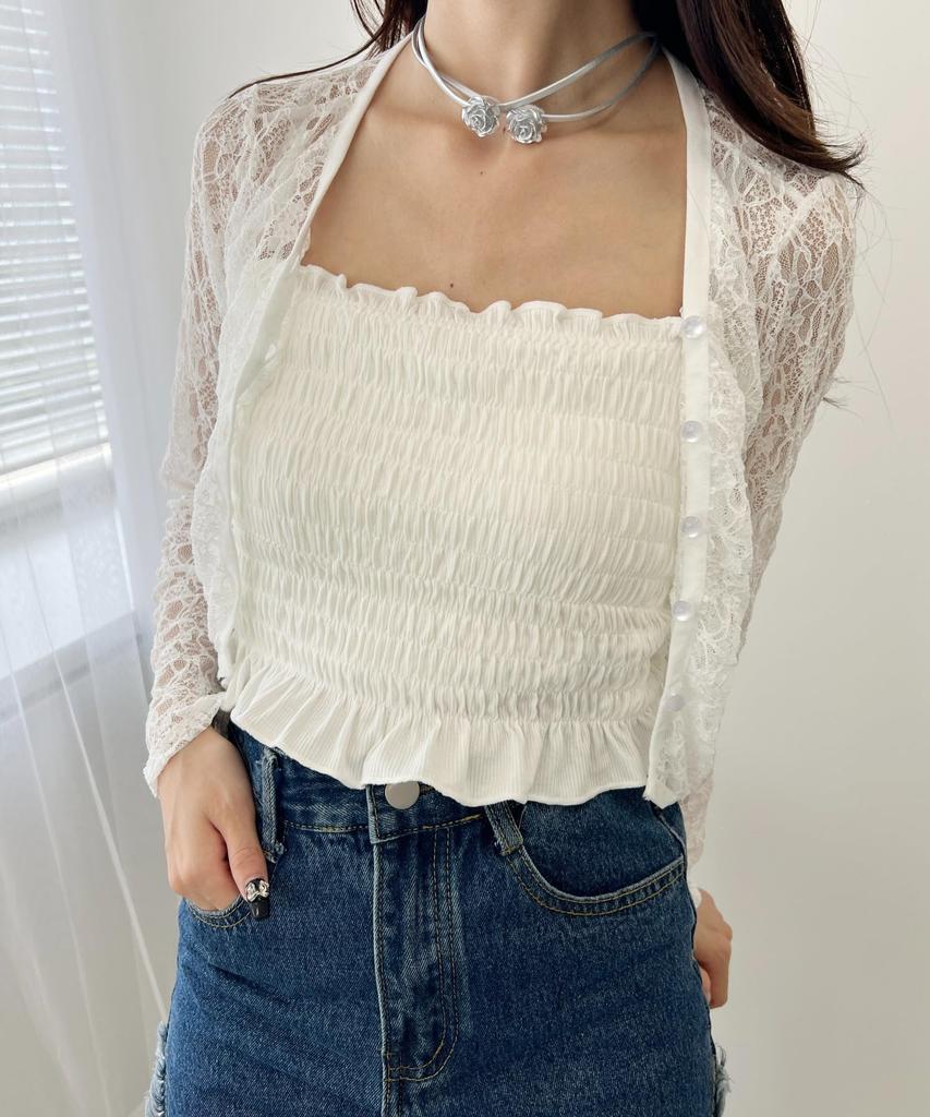 WEGO PHILLY Shirred Ruffle Size White Camisole, Underwear, Girly, Casual, Spring/Summer Clothes, Women's, F,