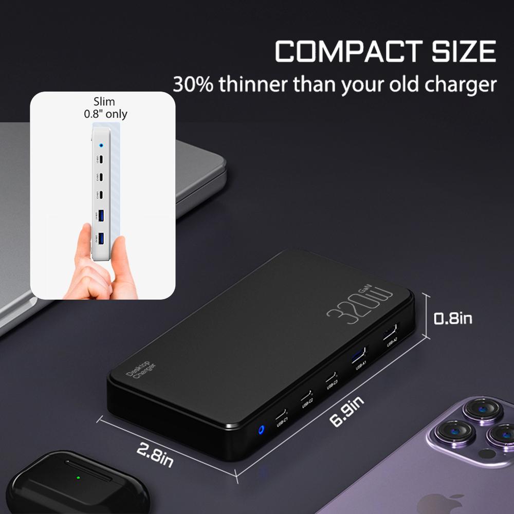 120W PD3.0 GaN USB-C Charger Station for Cellphones, 5-port Fast Charging Hub, Smart Multiple Adapter Device for Iphone Ect