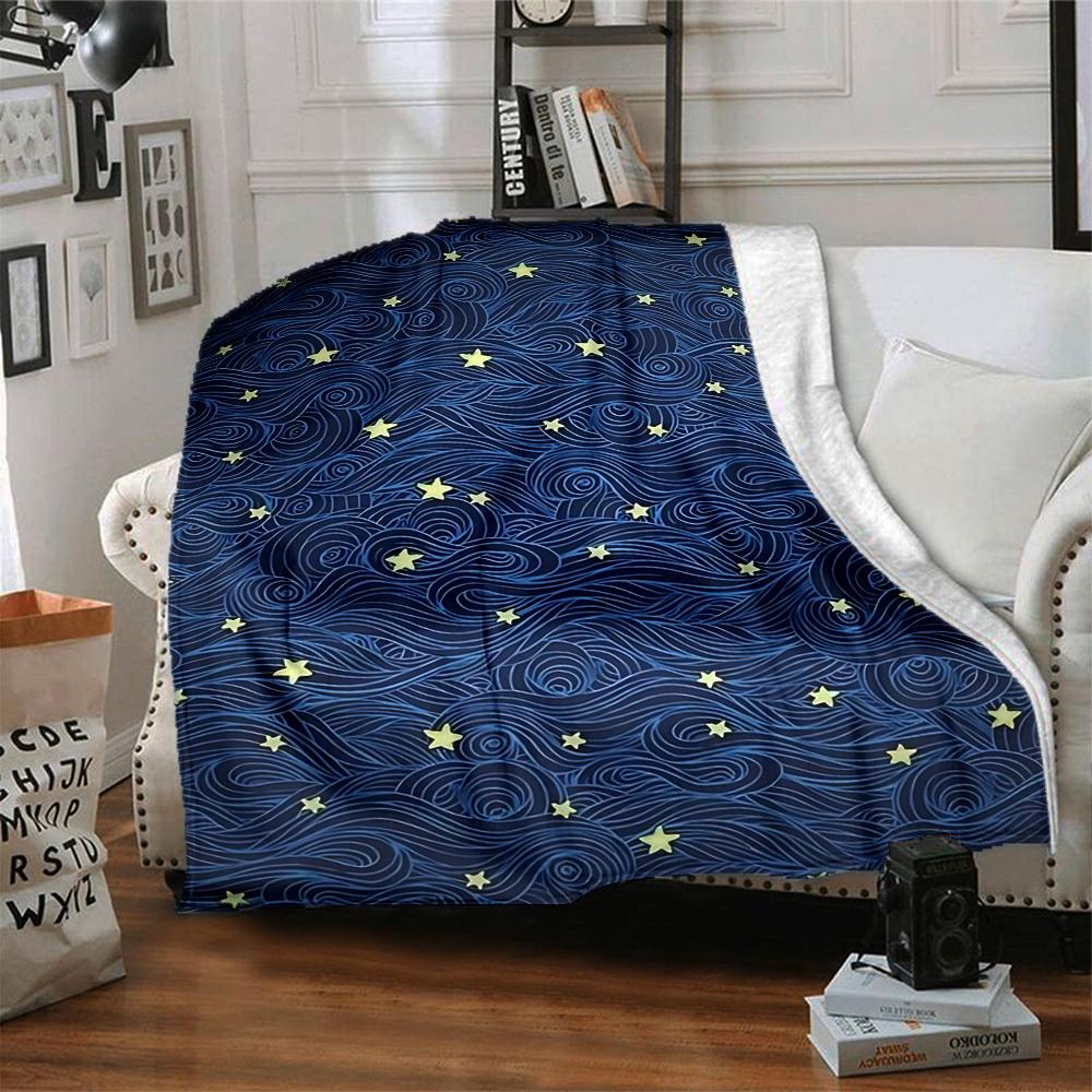 1pc Wave Star Blanket, Lightweight Flannel Throw Blanket for Sofa, Bed, Travel, Camping, Living Room, Office, Couch, Chair, and Bed