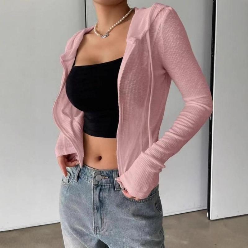 Women S Slim Fit Hooded Zip Up Knit Cardigan Long Sleeve Top