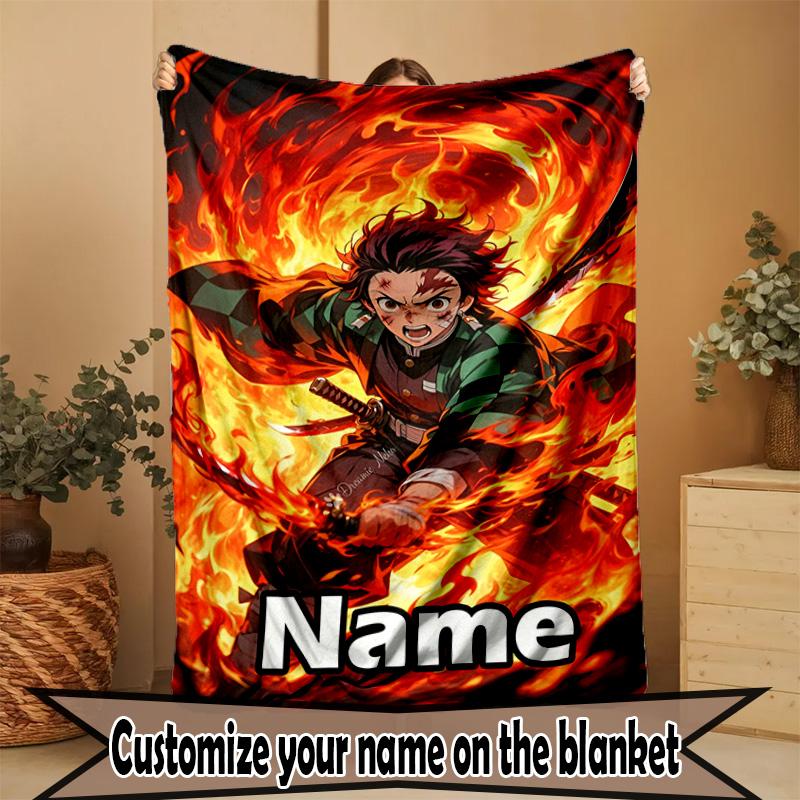 Custom Name Personalized Demon Slayer Print Blanket, Home Decor, Bedroom, Sofa, Camping, Couch, Gifts for Birthday ChristmasEnthusiasts
