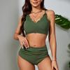 2024 European & American High-Waist Solid Color Bikini - Fashionable & Sexy Swimwear