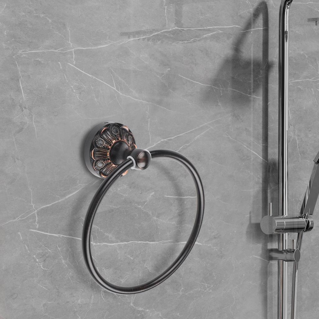 Antique Finish Black Brass Towel Ring for Bathroom and Multiple Room Applications with Complete Installation Set