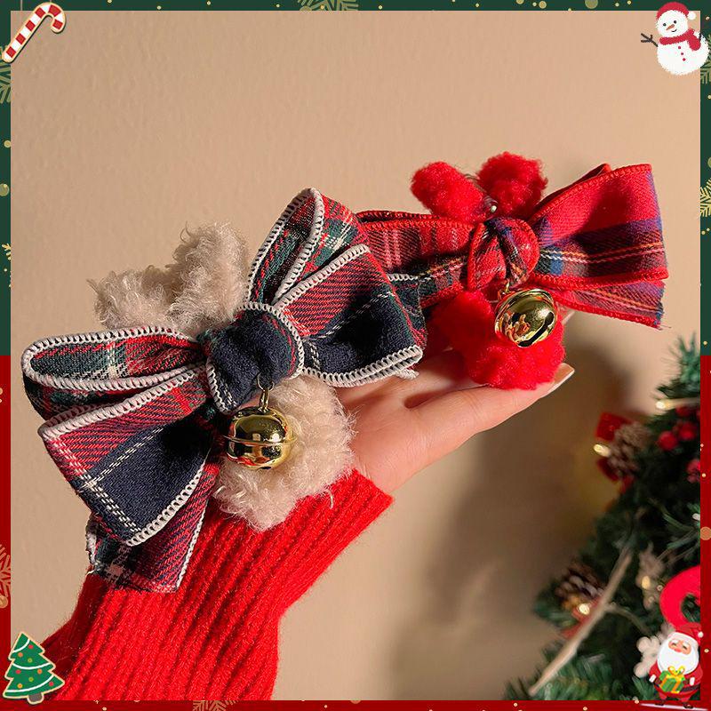 Plaid Bow Plush Hair Clip – Christmas Bells Large Claw Clip for Women
