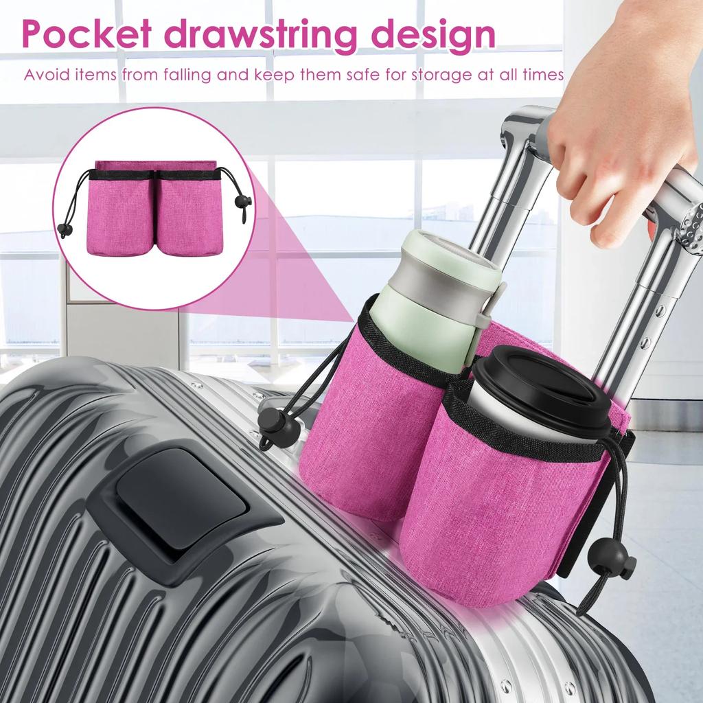 Luggage Travel Cup Holder Oxford Fabric Suitcase Drink Bag with Drawstring Durable Free Hand Travel Milk Tea Coffee Mugs Holder