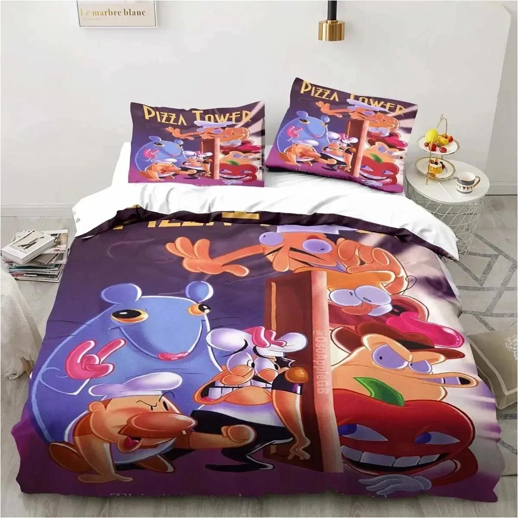 Edredón Torre de Pizza Estilo Pixel Clásico Juego Juego de Ropa de Cama Dormitorio Suave Moderno S Cómodo