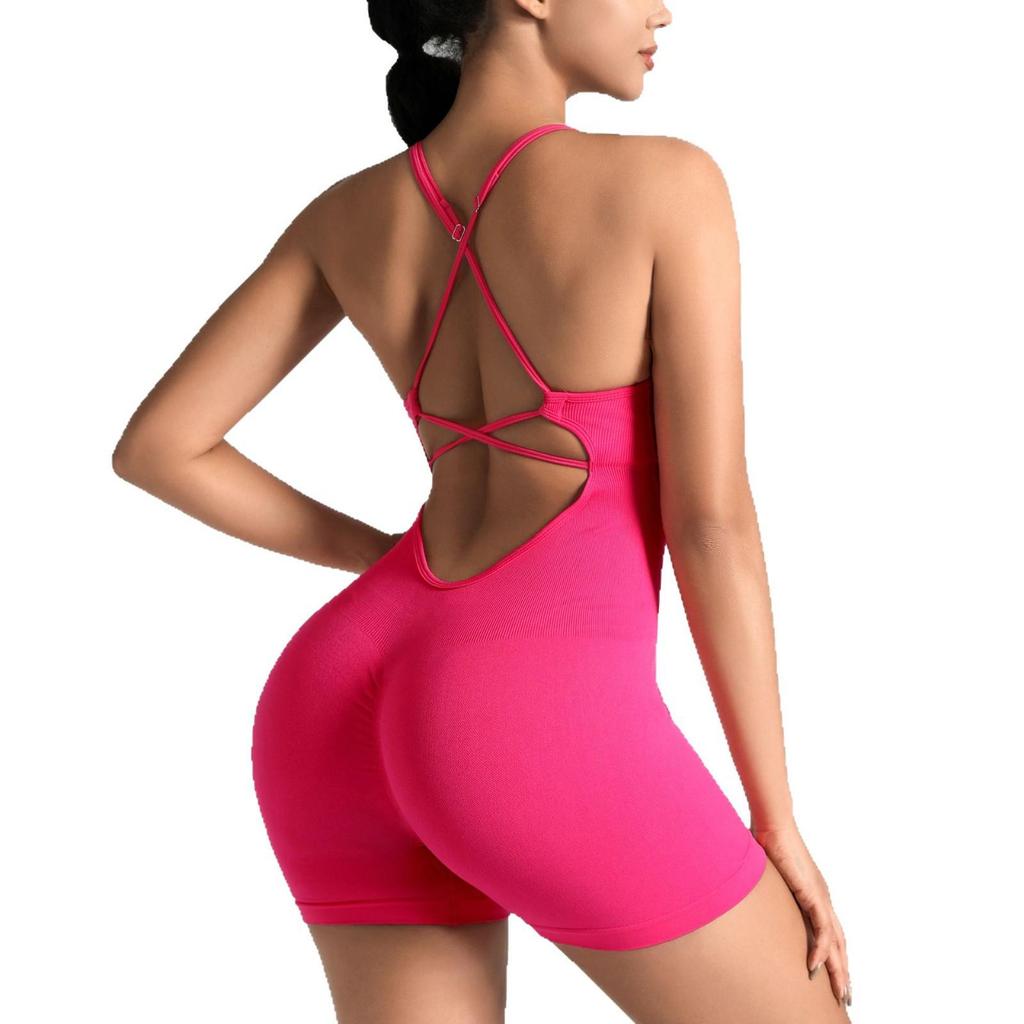 Seamless One-Piece Yoga Suit with Elegant Back and Peach Hip Design