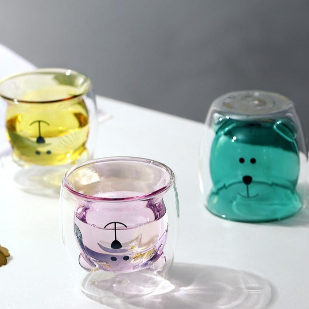 Dvoustěnný skleněný hrnek na kávu Kreslený medvěd Láhev na džus a mléko Jednoduchý hrnek na whisky, koktejl, víno Dárek