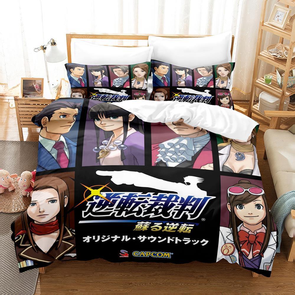 New Anime Gyakuten Saiban Bedding Set Single Twin Full Queen King Size Bed Set Adult Kid Bedroom Duvet cover Sets Home Textiles
