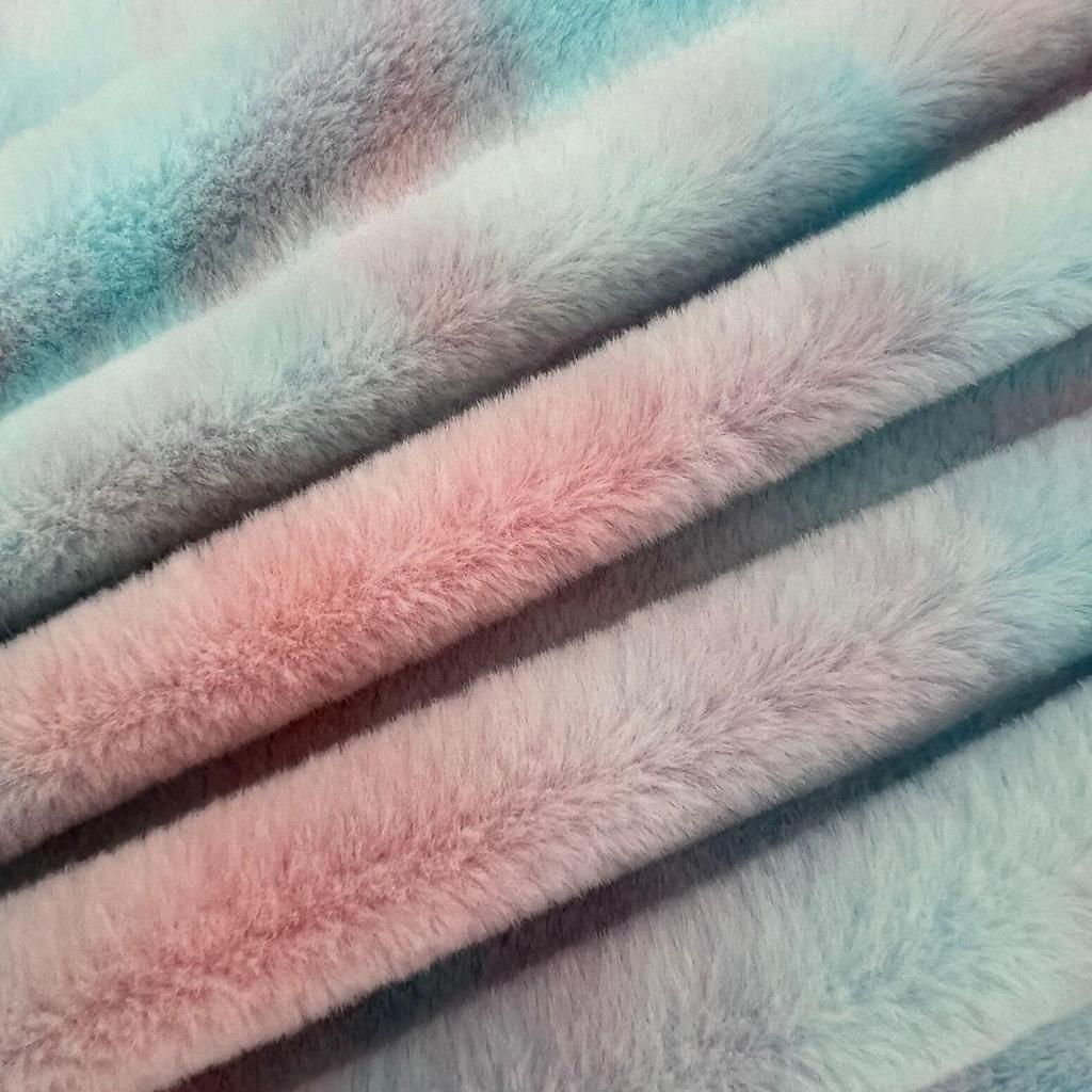 Gradient Tie-Dye Rabbit Fur Plush Fabric for Clothing, Bags, Toys, and Home Textiles.