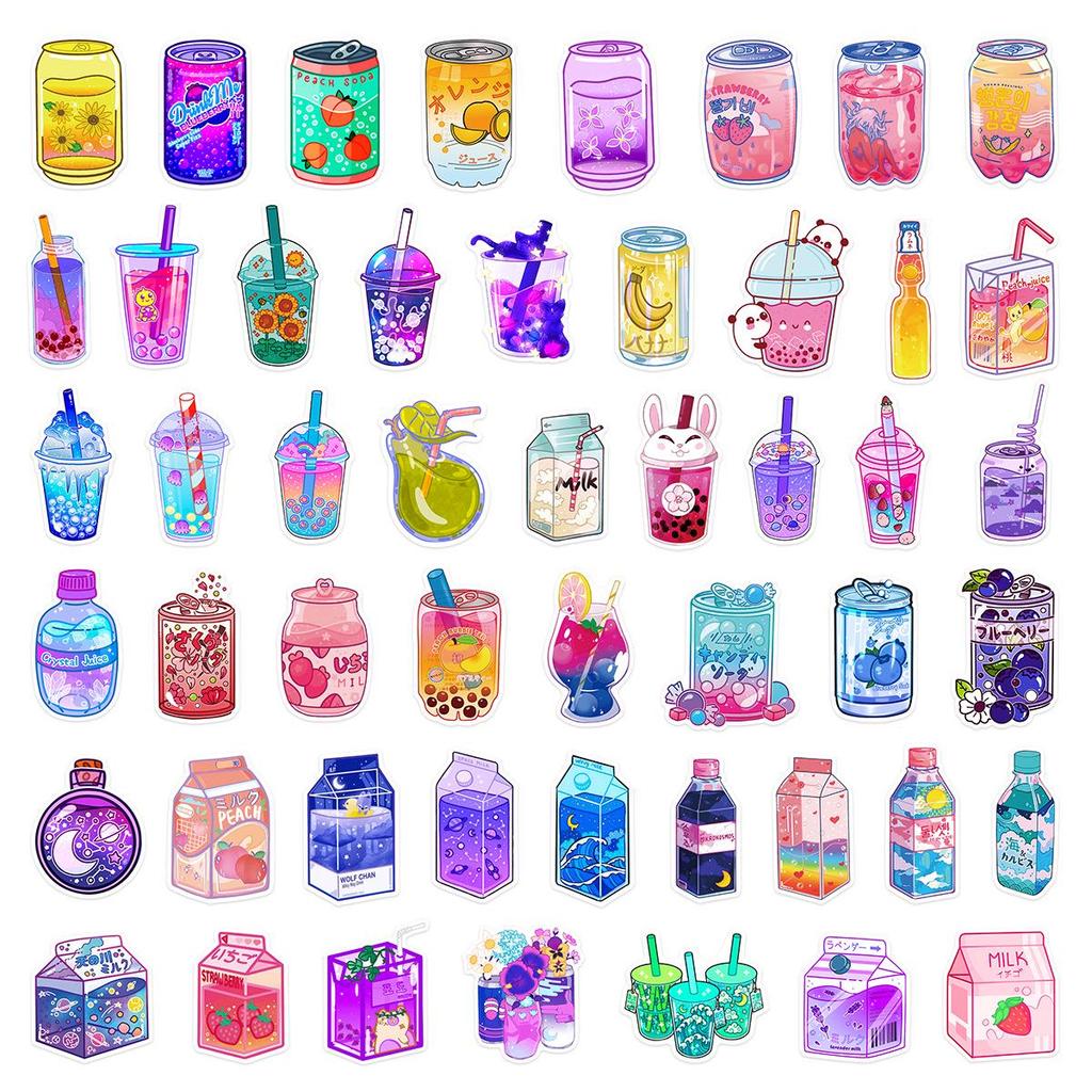 50 Cartoon Drink Stickers for Phones, Guitars, Helmets, Computers & Tablets – Waterproof Decor.
