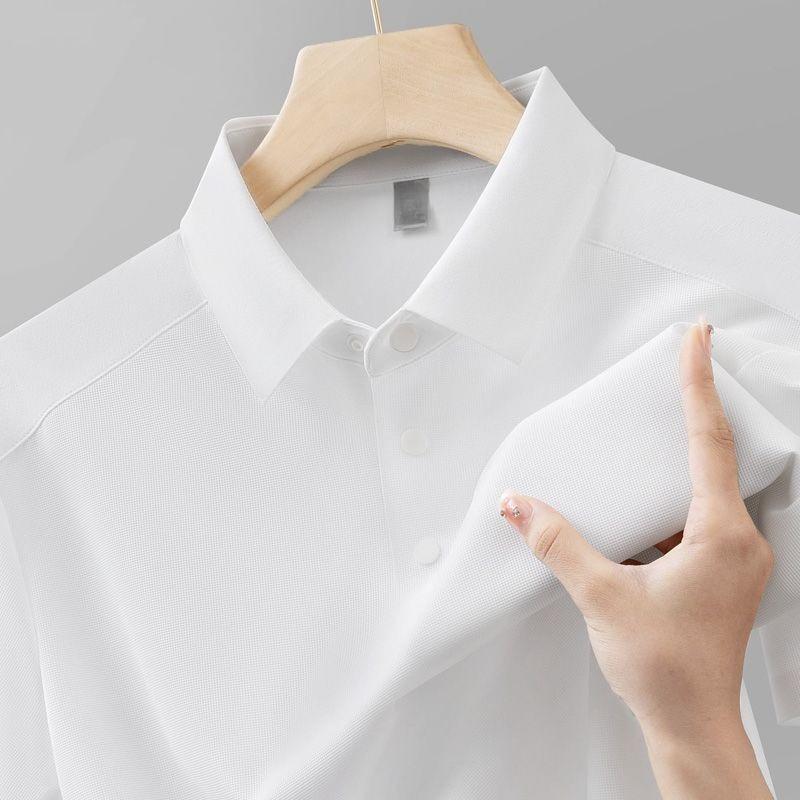 Young Middle Aged Mens Summer Seamless Splicing Ice Cool Breathable Short Sleeve Business Casual Wrinkle Resistant Polo Shirts