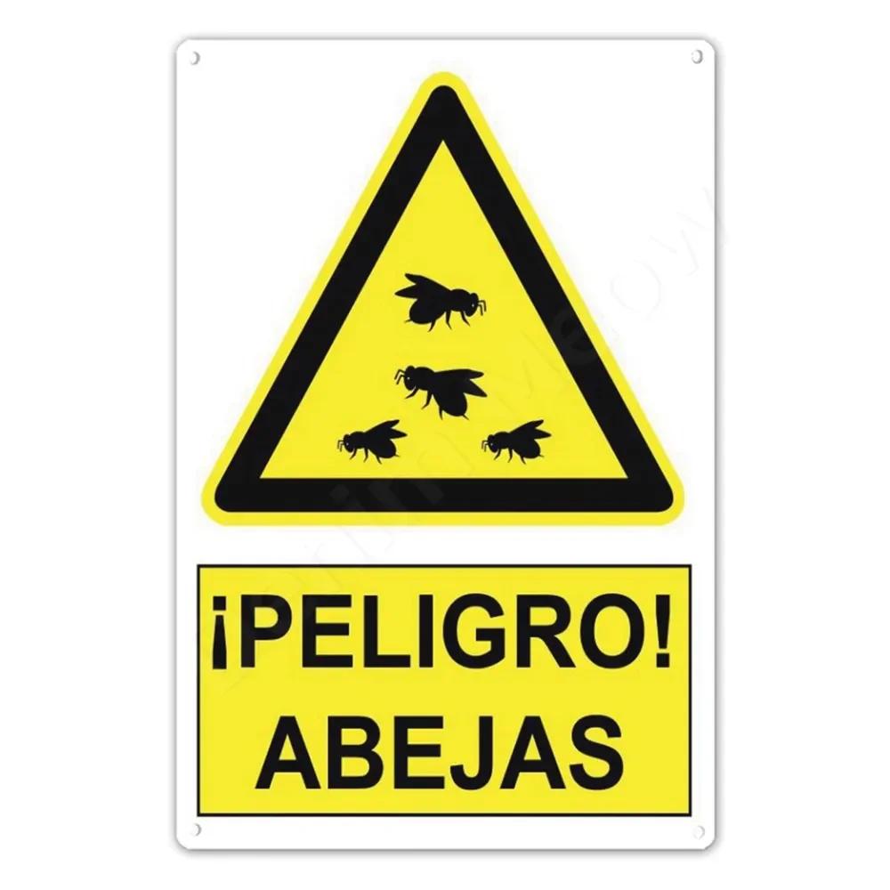 Spanish Warning Sign Danger Metal Sign for Street Yard Bar Workshop Decor Yellow Waterproof Caution Signs Outdoor Indoor