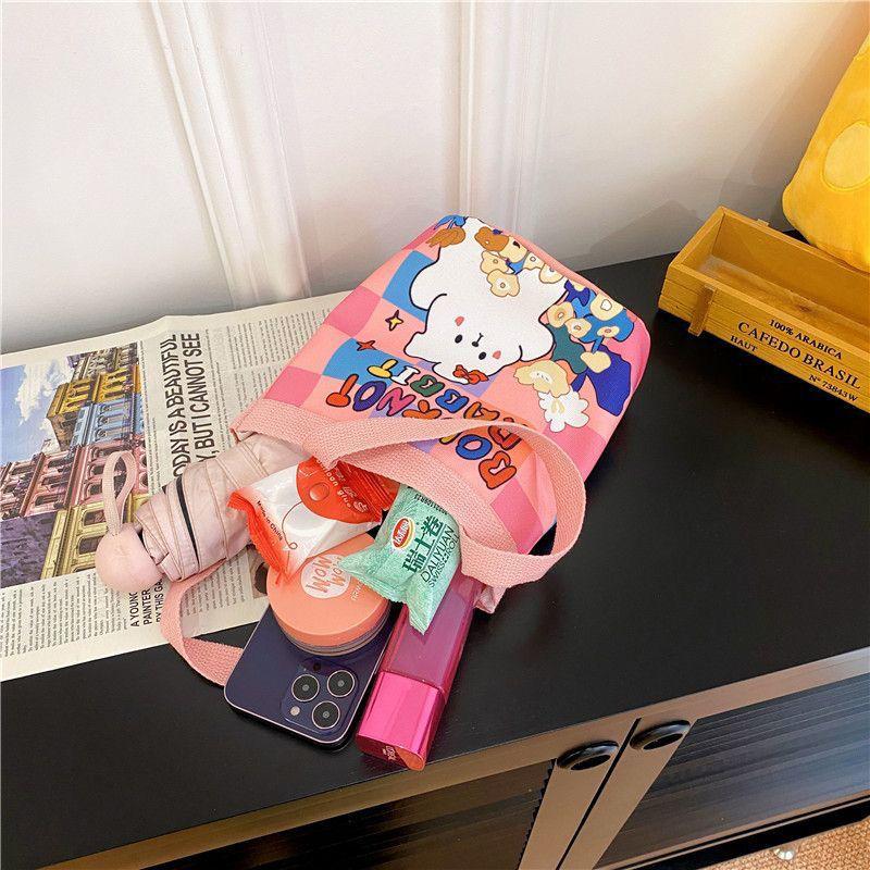 Cartoon Cute Animal Canvas Large-Capacity Handbag Women Bucket Totes Shopper Lunch Bags