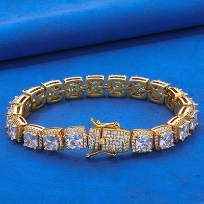HHIOK In Stock 10mm Tennis Bracelet Iced Brass Buckle Rock Sugar Chain 5A CZ Shiny Fashionable Men's and Women's Hip Hop Jewelry