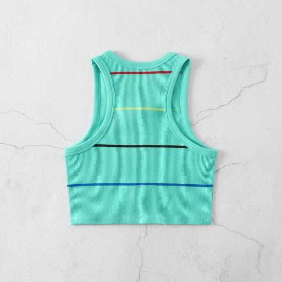 Damen Gestreiftes Tanktop Ärmellos Rundhalsausschnitt Slim Fit Weste Sommer Gerippt