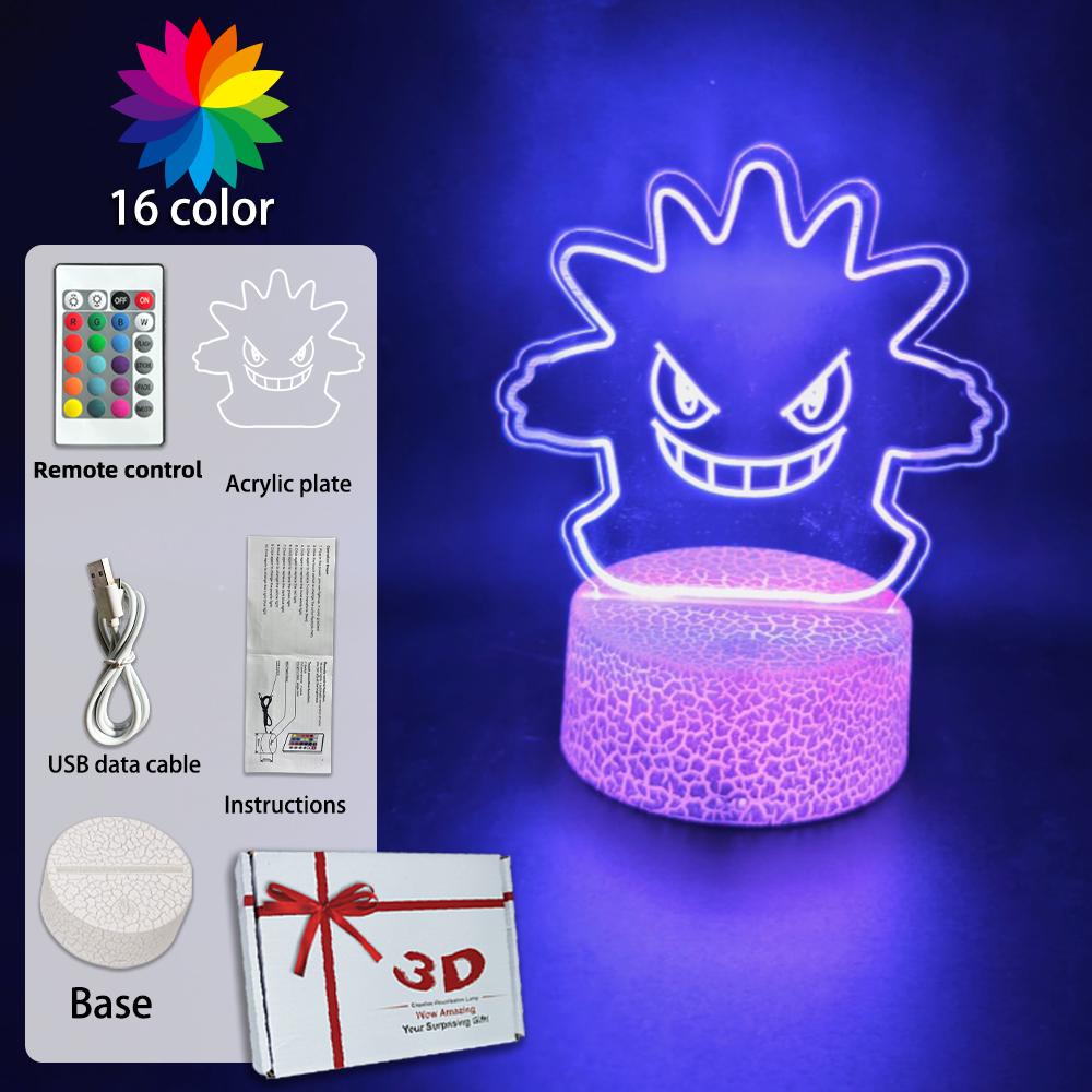Anime 3D Lamp Signs LED Night Light Gengar Haunter Gastly Luminaria Illusion Sleeping Hone Kids Bedroom Decor Table Lamps Gifts
