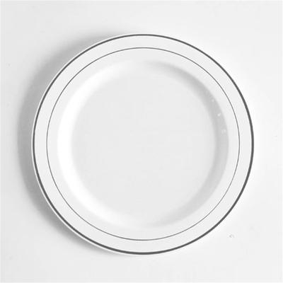 10er-Pack Weiße Plastikteller mit Silberrand Einweg-Plastikparty-Teller Speiseteller Feiertag Hochzeiten Partyzubehör