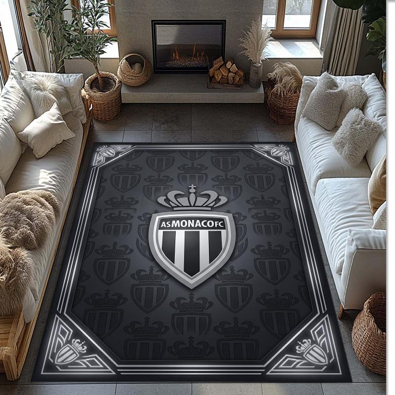 Monaco FC Soccer Football Pattern Soft Area Rug Non Slip Indoor Floor Carpet Sports Decor Mat for Bedroom