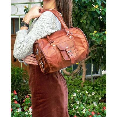 Goat Leather Brown Gym Duffle Travel Luggage Genuine Men Bag Bags Vintage