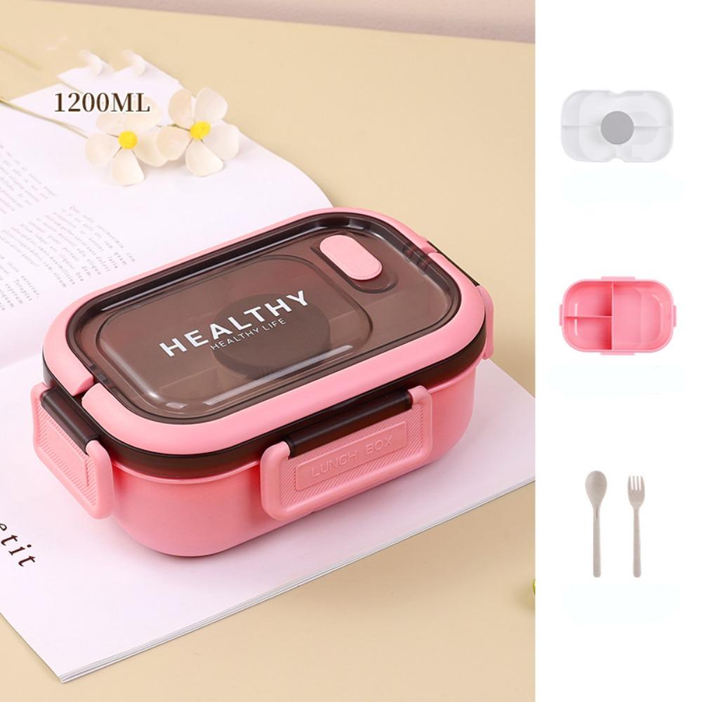 New Portable Lunch Box Leakproof with Tableware Food Container Divided Bento Box Outdoor Picnic Camping розовый