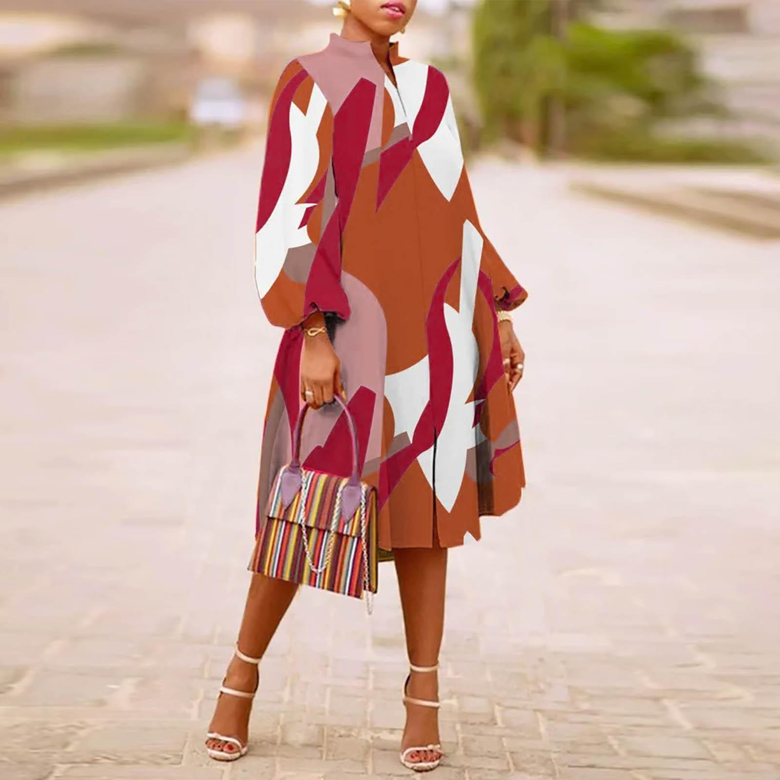 Женское платье с длинным рукавом и V-образным вырезом с принтом — фото 4