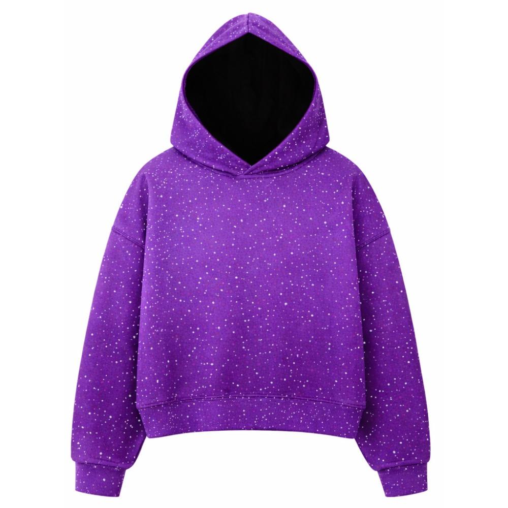 Sudadera con capucha de strass para mujer, manga larga, holgada, corta, con capucha, sudadera casual de calle