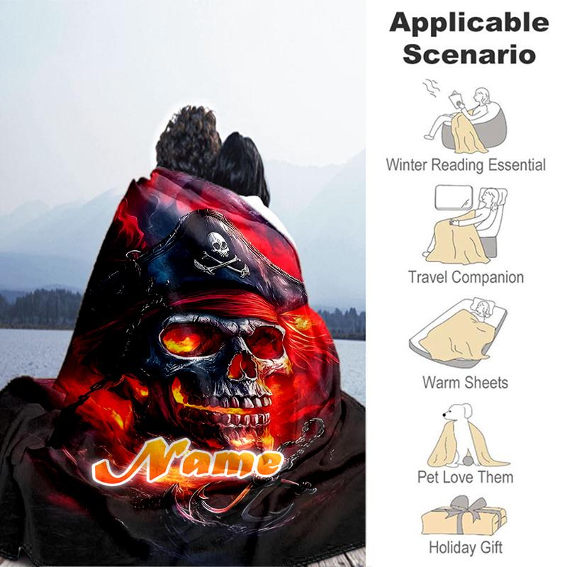 1PC Custom Name Pirate Skull Name outdooor Flannel blankets Throw Blanket All-Season Throw Gift Bedspread for Couch, Bed, Camping Holiday Birthday gif