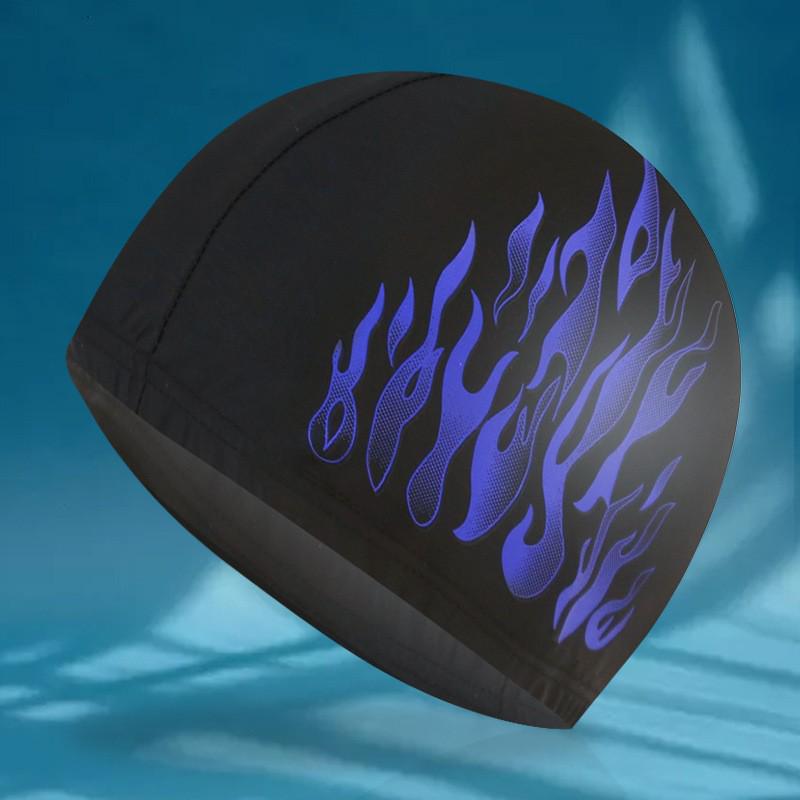 Men's Large Flame Style Swim Cap, Ear Protection, High Elasticity, Fashion Fabric, Comfortable Fit